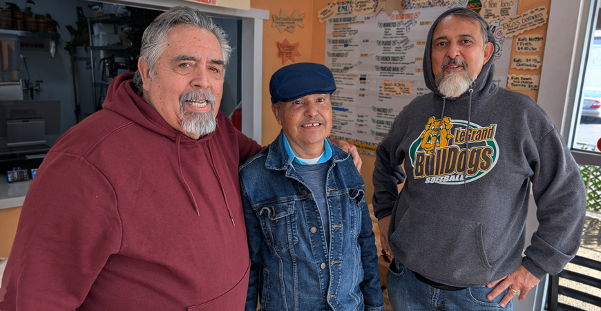 UC Merced artists in residence Ruben Aguilera Sanchez, Frank Ayala and Abel Corchado 