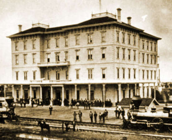 Central Pacific Railroad station in Merced historical photo