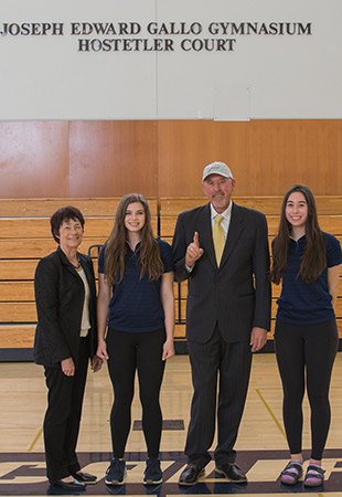 Chancellor Dorothy Leland, Jessica Pinasco, Greg Hostetler and Jade Fachin