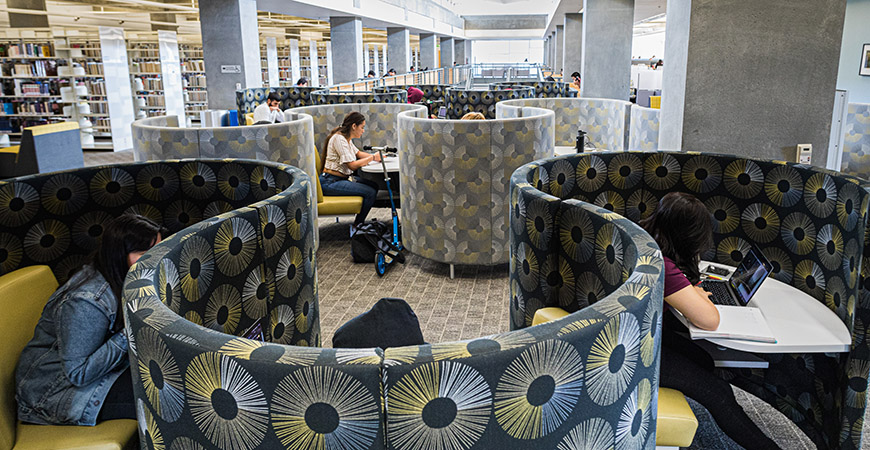 The fourth floor of Kolligian Library has been newly designed to add more than 200 seats for students to study.